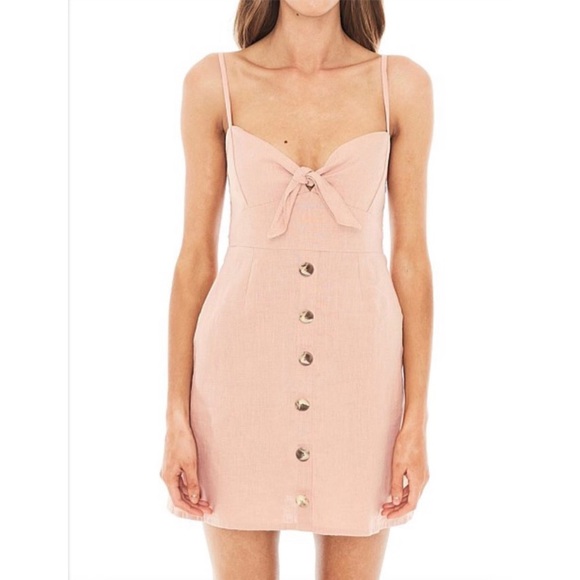 Faithful the Brand Rodeo Pink Linen Button Up Tie-Front Mini Skater Summer Dress - Picture 6 of 15